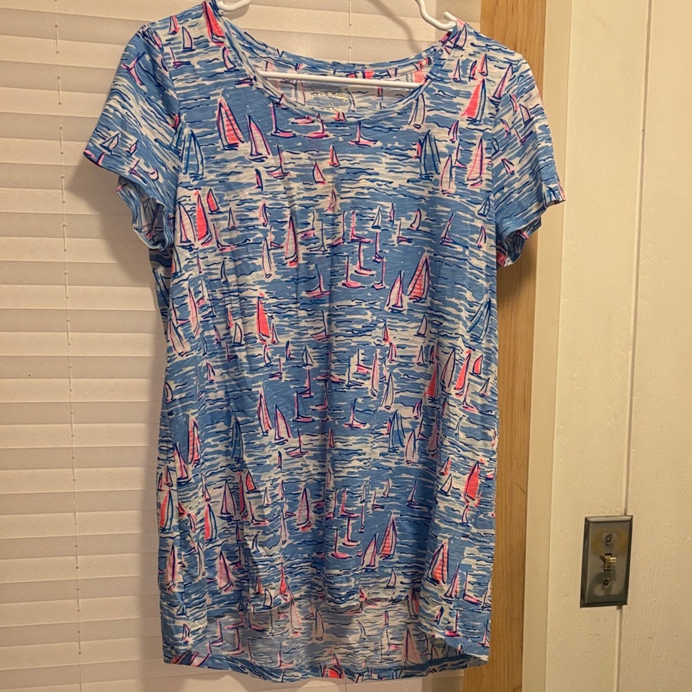 Lilly Pulitzer Blue and Pink Sailboat Print Tee